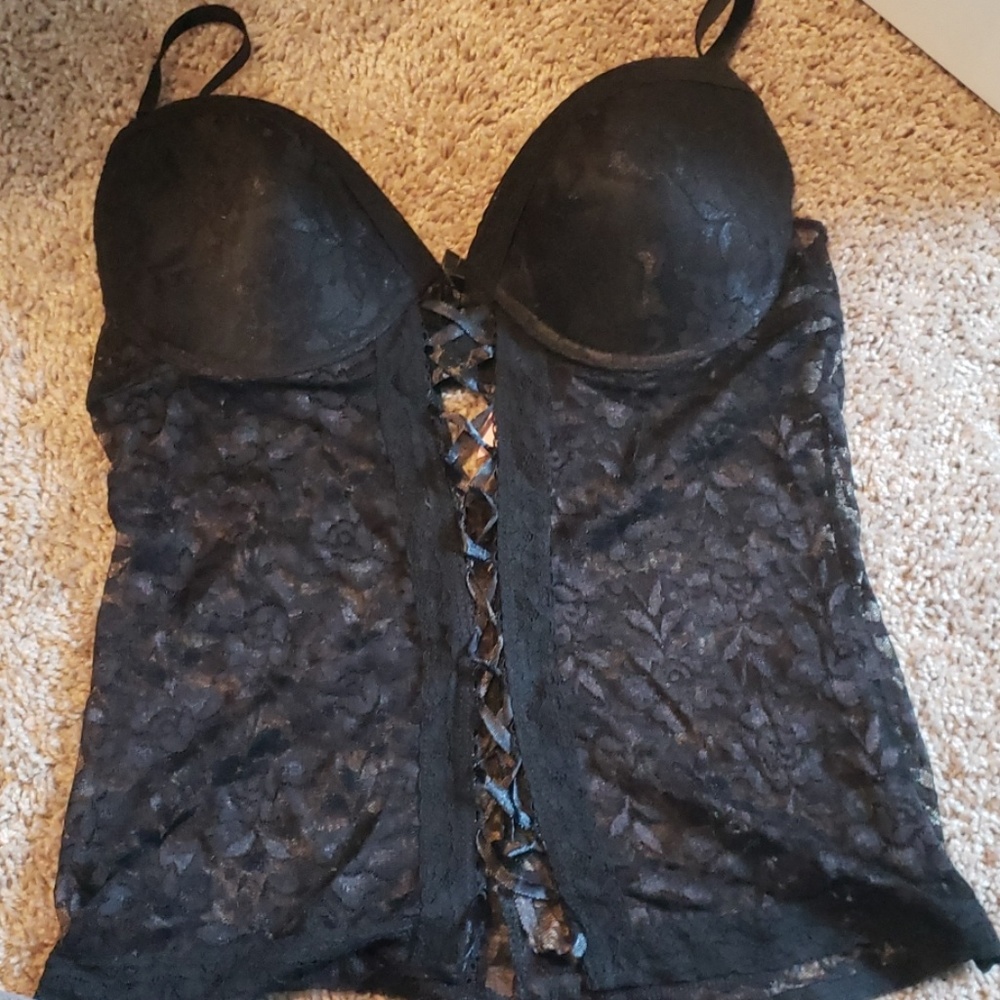 Black lace camisole bra